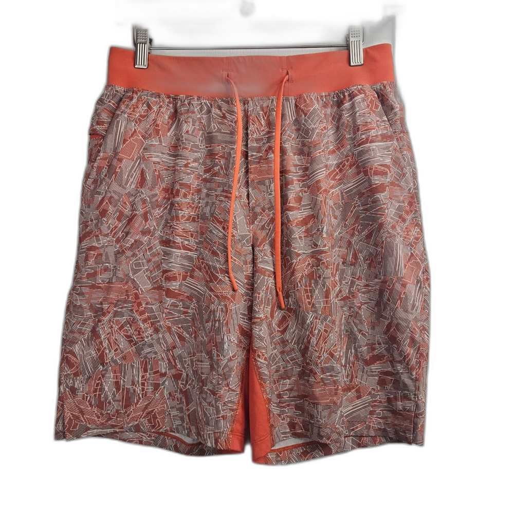 Men's Lululemon License to Train 9" Linerless Shorts Mens Medium Orange Pattern